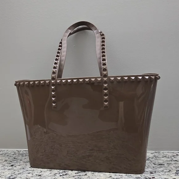 Carmen Sol Angelica Large Brown Tote Jelly Studded PVC Tote Bag. - Picture 6 of 16